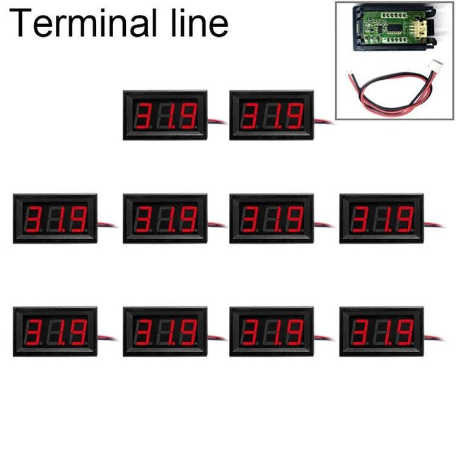 Digital Voltage Meter for Everyday DC Checks, 10-Pack - compact red LED panel meters showing 31.9V, portable units for battery and circuit testing