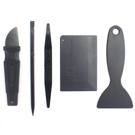 JF-CR01 14-in-1 Crowbar Tool Kit for Repair and Disassembly showing five black plastic pry and spudger tools for electronics repair