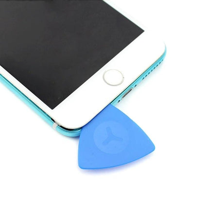 JIAFA 100-Piece Plastic Triangle Opening Picks for Phone Repair used to pry open a smartphone screen without scratching