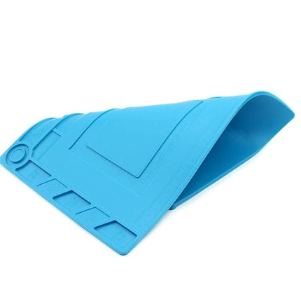 JIAFA Heat-Resistant Silicone Mat for Electronics Repair in blue showing divided sections and tool compartments