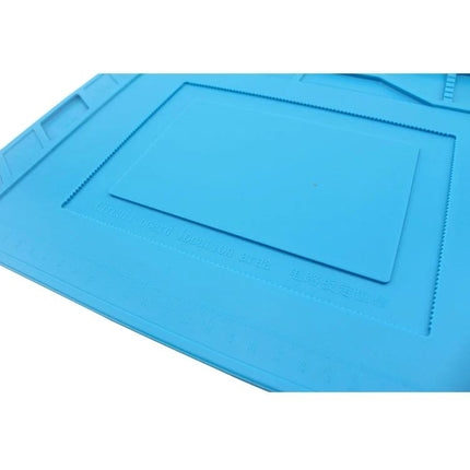 JIAFA Heat-Resistant Silicone Mat for Electronics Repair — blue anti-static work surface with divided sections for soldering and small components