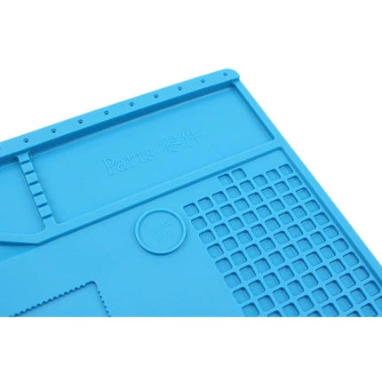 JIAFA Heat-Resistant Silicone Mat for Electronics Repair blue heat-resistant workspace with divided sections and small part compartments