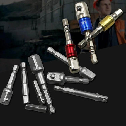Socket Bit Extension Bar Set For Drills And Impact Drivers 65 To 73mm – assorted heavy-duty hex-to-socket drill/impact adapters