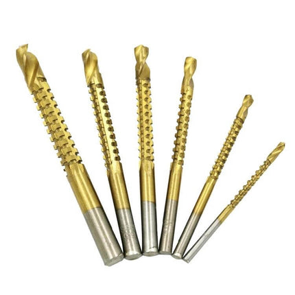 Twist Drill Bits High Speed Steel 6 Piece Set For Wood And Plastics gold titanium-coated set of 3-8mm for clean pilot holes in wood and plastic