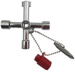 Multifunctional 4-Way Cross Key Wrench with Triangular, Square, and Circular Attachments