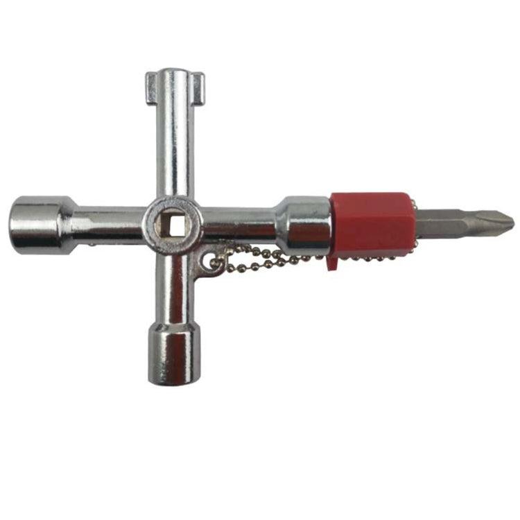 Multifunctional 4-Way Cross Key Wrench with Triangular, Square, and Circular Attachments