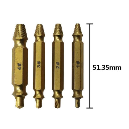 4 In 1 Screw Extractor Drill Bits Set For Stripped Screws - hardened steel four-piece extractor bits (sizes #1-#4) with 51.35mm length for wood, metal, electronics