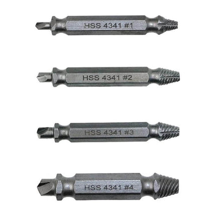 4 In 1 Screw Extractor Drill Bits Set For Stripped Screws - hardened steel four-piece extractor bits for damaged screws in wood, metal, electronics, automotive