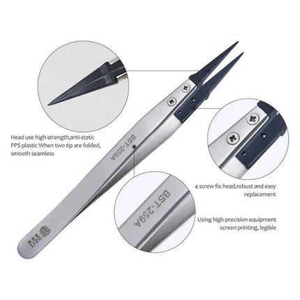 BEST Stainless Steel Anti-Static Tweezer for Precision Electronics Work with ESD PPS plastic head for PCB, semiconductor and microelectronics handling