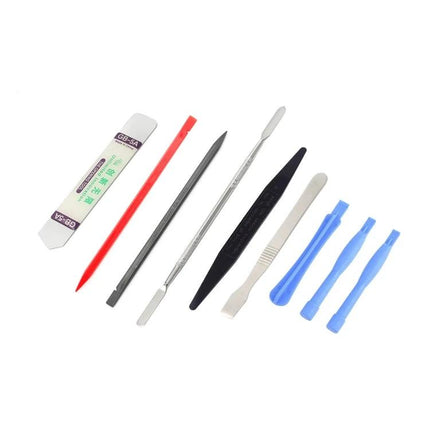 Portable Multi-Function Repair Tool Kit for Mobile Devices and More showing pry tools, tweezers, spudgers and metal picks for phone and electronics repair