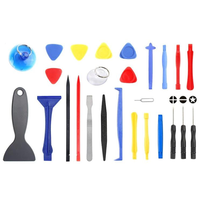 26-in-1 Crowbar and Spudger Tool Kit for Device Repair with assorted pry tools, spudgers, suction cup and precision screwdrivers for smartphone tablet laptop