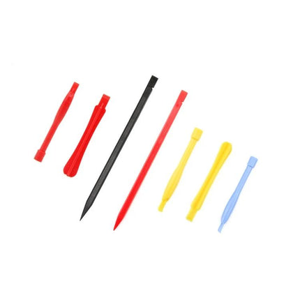26-in-1 Crowbar and Spudger Tool Kit for Device Repair showing assorted red, black, yellow and blue plastic spudgers and crowbars for smartphone and tablet opening