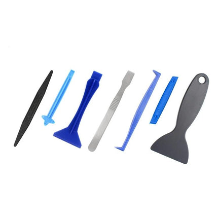 26-in-1 Crowbar and Spudger Tool Kit for Device Repair showing seven plastic and metal pry tools for smartphone tablet laptop opening