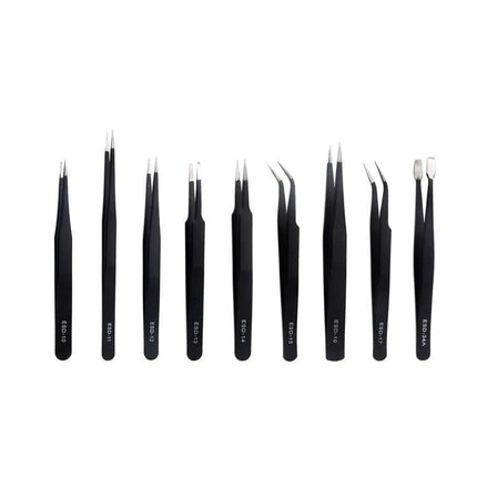 Portable Metal Tweezers Tool Kit for Device Repair - set of precision black metal tweezers for smartphone and electronics maintenance