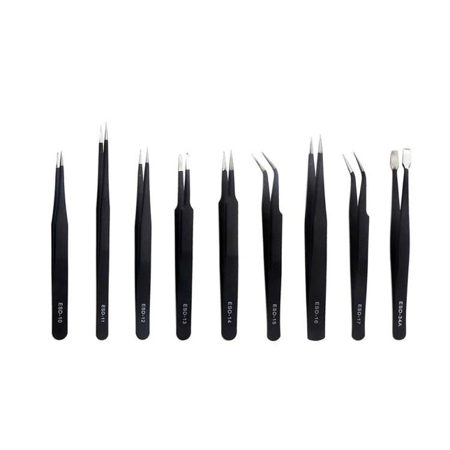 Portable Metal Tweezers Tool Kit for Device Repair - set of precision black metal tweezers for smartphone and electronics maintenance