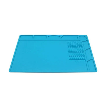 Silicone Maintenance Mat for Organized Repair Projects - blue work surface with divided sections for screws, tools, and circuit boards
