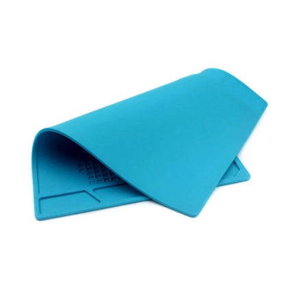 Silicone Maintenance Mat for Organized Repair Projects — blue silicone work mat with divided sections for screws, tools, and circuit boards