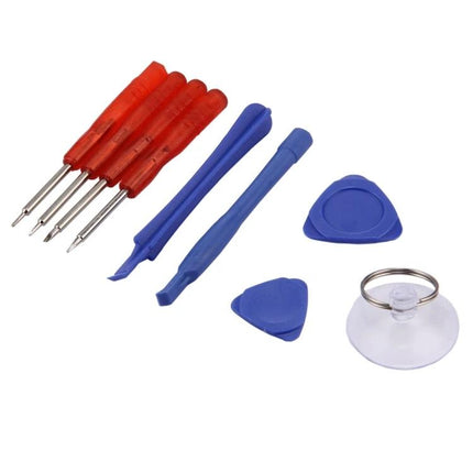 Professional 9 in 1 Repair Tool Set for iPhone Maintenance showing screwdrivers, pry tools, picks and suction cup for screen and battery repairs