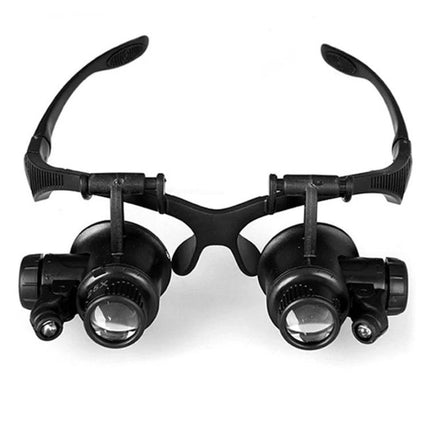 Double Eye Head Magnifier for Jewelry and Watch Repair with adjustable lenses and built-in LED for precise close-up work