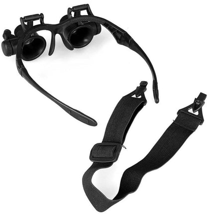 Double Eye Head Magnifier for Jewelry and Watch Repair with adjustable lenses and detachable strap, built-in LED lighting for precise close-up work