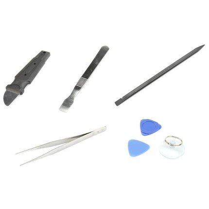 JIAFA 13-in-1 Repair Tool Set for Smartphone Maintenance flatlay showing pry tools, tweezers, suction cup and picks for DIY phone repair