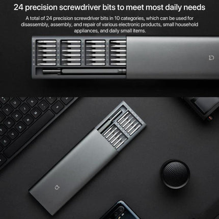 Xiaomi Mijia 24-in-1 Precision Magnetic Screwdriver Set for Repairs – compact gray case with 24 precision bits for electronics and DIY maintenance