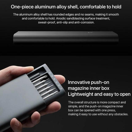 Xiaomi Mijia 24-in-1 Precision Magnetic Screwdriver Set for Repairs compact aluminum alloy case with 24 precision bits and push-on magazine