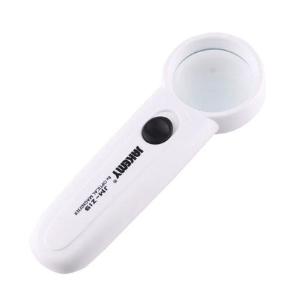 Jakemy Portable 8X Optical Magnifier with LED Light for Precision Tasks - white handheld 8X magnifier with LED button