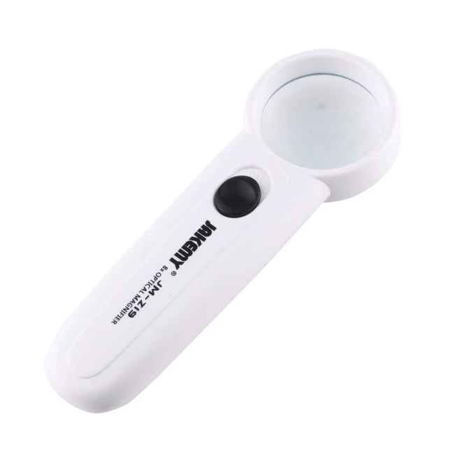 Jakemy Portable 8X Optical Magnifier with LED Light for Precision Tasks - white handheld 8X magnifier with LED button