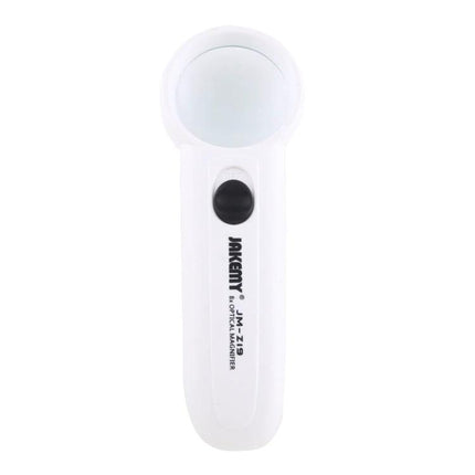 Jakemy Portable 8X Optical Magnifier with LED Light for Precision Tasks handheld white magnifier with on/off button and LED for jewelry watch electronics