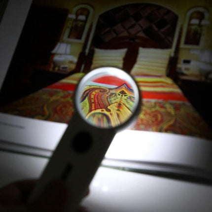 Jakemy Portable 8X Optical Magnifier with LED Light for Precision Tasks showing fabric detail under magnified lens in low light