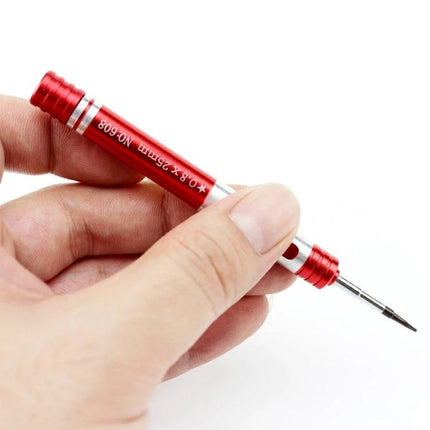 0.8 Pentalobe Screwdriver for iPhone Charging Port Repair - red precision screwdriver held in hand for iPhone charging port tasks