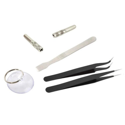 JIAFA 19-Piece Phone Repair Tool Set with Carrying Bag showing tweezers pry tool suction cup and bit holders for smartphone repair