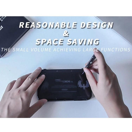JAKEMY Multifunctional Screwdriver Set for Home Repairs being used to open a handheld gaming console, showing compact space-saving design