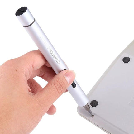 Wowstick 19-in-1 Precision Screwdriver Kit for Device Repair being used to remove a laptop screw with slim silver handle and precision bit