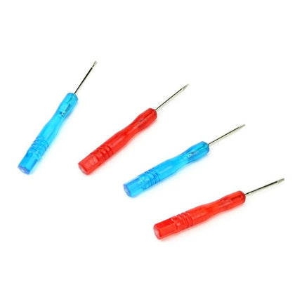 JIAFA 11 in 1 Smartphone Repair Tool Set for Everyday Fixes - close-up of four small precision screwdrivers with blue and red handles for phone repairs