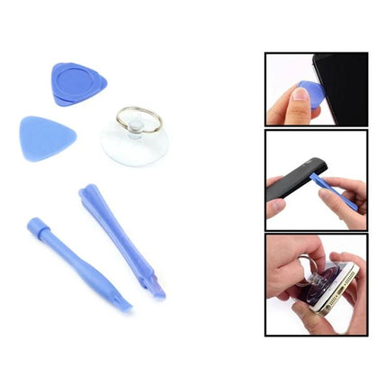 JIAFA 11 in 1 Smartphone Repair Tool Set for Everyday Fixes showing blue spudgers, opening picks and suction cup for phone screen repairs