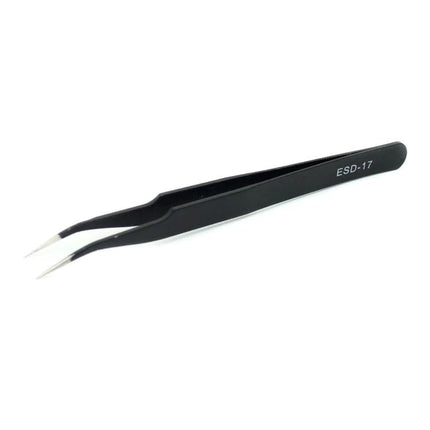 JIAFA Anti-Static Precision Tweezers Set for Electronics Repair - black ESD-17 angled tip for smartphone and laptop component handling