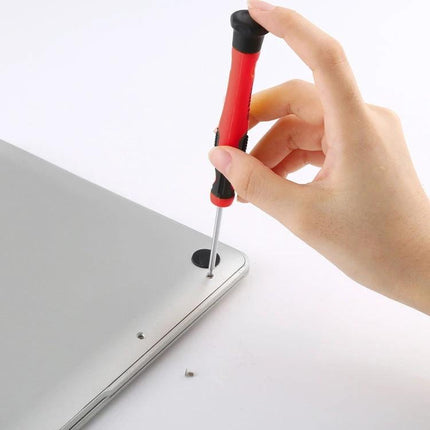 JIAFA T5 Torx Screwdriver for Mobile Phone Repair Tools being used to remove a phone screw from a smartphone casing, compact portable design