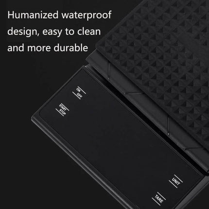 Effortless Slim Kitchen Scale For Coffee Use, 3kg Capacity - compact black waterproof scale with LED display, single-button controls and textured platform