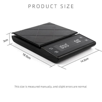 Effortless Slim Kitchen Scale For Coffee Use, 3kg Capacity - slim black digital scale with LED display and measurements shown