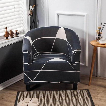 Elastic All Inclusive Semicircle Printed Grey Sofa Cover on modern U-shaped armchair in living room protecting upholstery