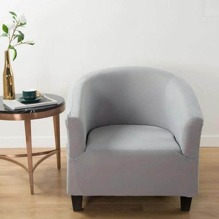 Elastic All-Inclusive Semicircle Printed Sofa Cover, Colorful Geometry on gray armchair protecting fabric in modern living room