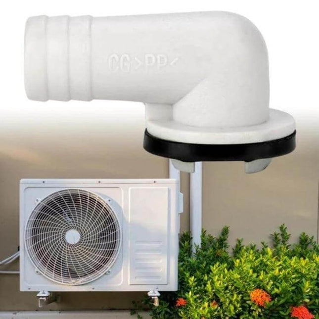 Elbow Air Conditioner Drain Nozzle 19mm For External Outlet installed on outdoor AC unit to direct condensate drain away from unit