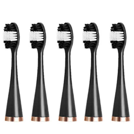 Electric Dental Scaler Replacement Heads White 5 Pack For At Home Cleaning – five black-handled white-bristle replacement tips shown in line