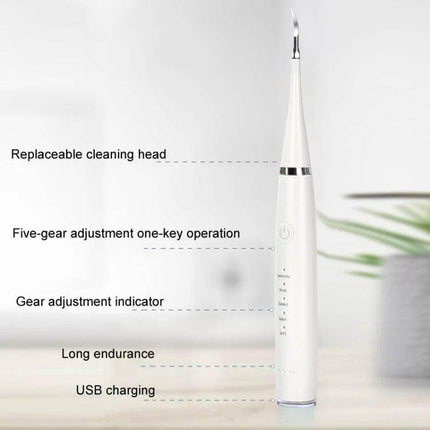 Electric Dental Scaler Replacement Heads White 5 Pack For At Home Cleaning - white replacement cleaning heads for ultrasonic scaler, USB charging, five-gear adjustment