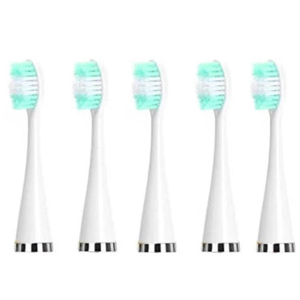 Electric Dental Scaler Replacement Heads White 5 Pack For At Home Cleaning replacement ultrasonic scaler heads shown in white with green bristles