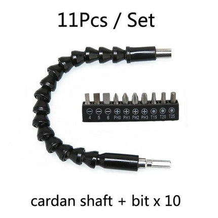 Electric Drill Accessory Set With Universal Joint For DIY Home Projects flexible cardan shaft and 10 bits 11pcs set for tight corners and repairs