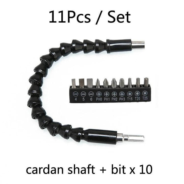 Electric Drill Accessory Set With Universal Joint For DIY Home Projects flexible cardan shaft and 10 bits 11pcs set for tight corners and repairs