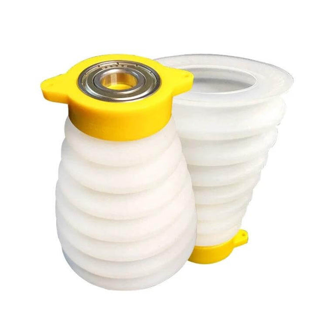 Electric Drill Dust Cover for 160mm Drills Keeps Work Areas Clean - stretchable silicone shield for overhead drilling, white bellows with yellow rim